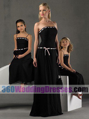 Sheath Strapless Dropped Waist Long Chiffon Black Bridesmaid Dresses