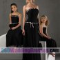 Sheath Strapless Dropped Waist Long Chiffon Black Bridesmaid Dresses