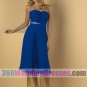 A-Line Sweetheart Natural Waist Tea Length Pleated Chiffon Blue Bridesmaid Dresses