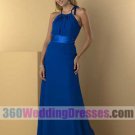 A-Line Halter Natural Waist Spaghetti Straps Long Chiffon Blue Bridesmaid Dresses