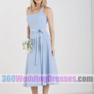 A-Line Halter Natural Waist Tank Tea Length Chiffon Blue Bridesmaid Dresses