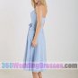 A-Line Halter Natural Waist Tank Tea Length Chiffon Blue Bridesmaid Dresses