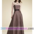 A-Line Strapless Natural Waist Satin Chocolate Bridesmaid Dresses