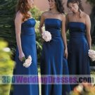 Sheath Strapless Dropped Waist Satin Blue Bridesmaid Dresses