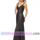 Sheath V-Neck Empire Waist Tank Long Pleated Satin Black Bridesmaid Dresses