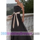 A-Line Strapless Natural Waist Long Satin Black Bridesmaid Dresses