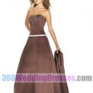 A-Line Strapless Dropped Waist Long Satin Elegant Bridesmaid Dresses