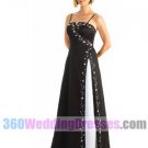 Sheath Scoop No Waist/Princess Seams Spaghetti Straps Long Satin Black Bridesmaid Dresses