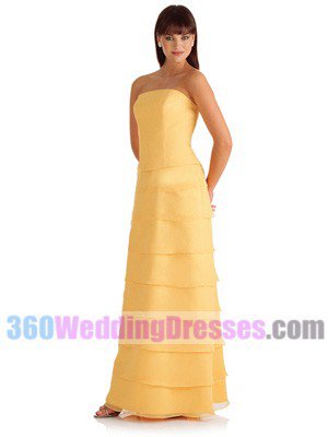Sheath Strapless No Waist/Princess Seams Long Satin GoldYellow Bridesmaid Dresses