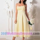 A-Line Scoop No Waist/Princess Seams Spaghetti Straps Tea Length Satin Cheap Bridesmaid Dresses