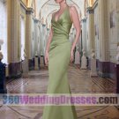 Mermaid Halter No Waist/Princess Seams Tank Long Ruched Satin Green Bridesmaid Dresses
