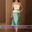 Sheath Sweetheart Natural Waist Tea Length Satin Green Bridesmaid Dresses