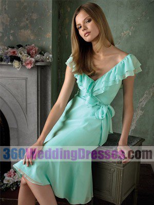 A-Line V-Neck Natural Waist Cap Sleeves Tea Length Organza Cheap Bridesmaid Dresses