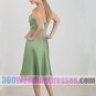 A-Line Strapless Dropped Waist Tea Length Satin Cheap Bridesmaid Dresses