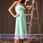 A-Line Strapless Empire Waist Tea Length Organza Cheap Bridesmaid Dresses