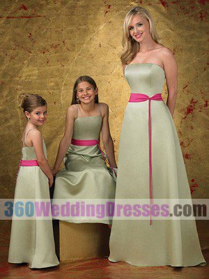 A-Line Strapless Natural Waist Long Satin Green Bridesmaid Dresses