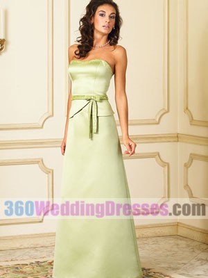 Sheath Strapless Natural Waist Satin Green Bridesmaid Dresses