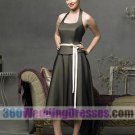 A-Line Halter Empire Waist Tank Tea Length Satin Cheap Bridesmaid Dresses