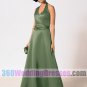 A-Line Halter Natural Waist Tank Long Satin Green Bridesmaid Dresses