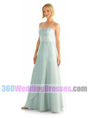 Sheath Scoop Natural Waist Spaghetti Straps Long Organza Green Bridesmaid Dresses