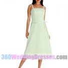 A-Line Scoop Dropped Waist Spaghetti Straps Tea Length Satin Cheap Bridesmaid Dresses