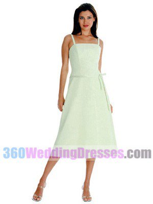 A-Line Scoop Dropped Waist Spaghetti Straps Tea Length Satin Cheap Bridesmaid Dresses