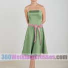 A-Line Strapless Dropped Waist Short Satin Cheap Bridesmaid Dresses