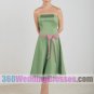 A-Line Strapless Dropped Waist Short Satin Cheap Bridesmaid Dresses