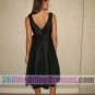 A-Line V-Neck Natural Waist Tank Tea Length Satin Black Bridesmaid Dresses