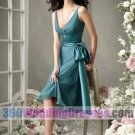 A-Line V-Neck Natural Waist Tank Tea Length Chiffon Blue Bridesmaid Dresses