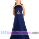 A-Line Bateau Dropped Waist Spaghetti Straps Long Satin Blue Bridesmaid Dresses