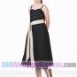 A-Line Scoop Natural Waist Spaghetti Straps Tea Length Chiffon Black Bridesmaid Dresses