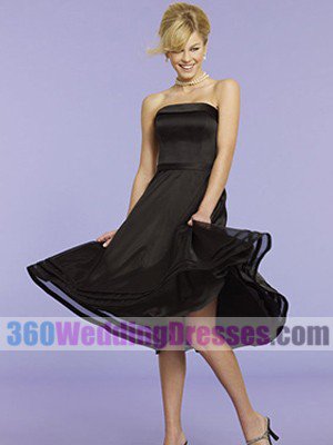 A-Line Strapless Natural Waist Tea Length Satin Black Bridesmaid Dresses