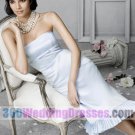 Sheath Strapless Empire Waist Tea Length Satin Blue Bridesmaid Dresses