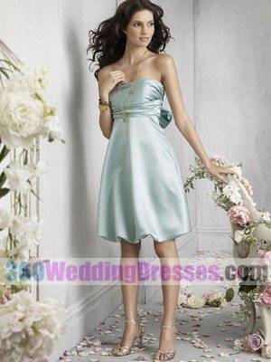 A-Line Strapless Empire Waist Tea Length Satin Cheap Bridesmaid Dresses