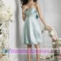 A-Line Strapless Empire Waist Tea Length Satin Cheap Bridesmaid Dresses