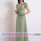 Sheath V-Neck Empire Waist Cap Sleeves Satin Bridesmaid Dresses