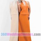 Sheath Halter No Waist/Princess Seams Tank Long Satin Orange Bridesmaid Dresses