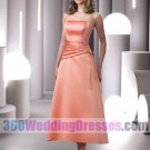 A-Line Strapless Natural Waist Tea Length Satin Cheap Bridesmaid Dresses
