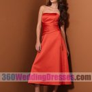 A-Line Strapless Natural Waist Tea Length Ruched Satin Orange Bridesmaid Dresses