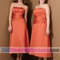 A-Line Strapless Natural Waist Tea Length Ruched Satin Orange Bridesmaid Dresses