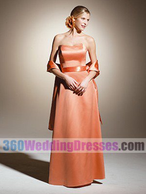 Sheath Strapless Natural Waist Satin Orange Bridesmaid Dresses