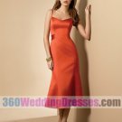A-Line Scoop No Waist/Princess Seams Spaghetti Straps Tea Length Satin Cheap Bridesmaid Dresses