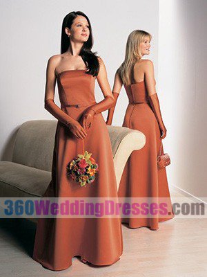A-Line Strapless Natural Waist Long Satin Cheap Bridesmaid Dresses