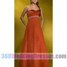 A-Line Strapless Natural Waist Long Satin Orange Bridesmaid Dresses
