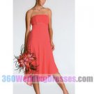 A-Line Strapless Empire Waist Tea Length Chiffon Cheap Bridesmaid Dresses