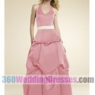 Sheath Halter Natural Waist Satin Pink Bridesmaid Dresses