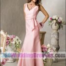 Sheath V-Neck Natural Waist Satin Pink Bridesmaid Dresses
