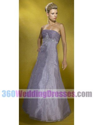 A-Line Strapless Empire Waist Long Organza Purple Bridesmaid Dresses