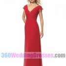 Sheath V-Neck Empire Waist Cap Sleeves Long Chiffon Bridesmaid Dresses